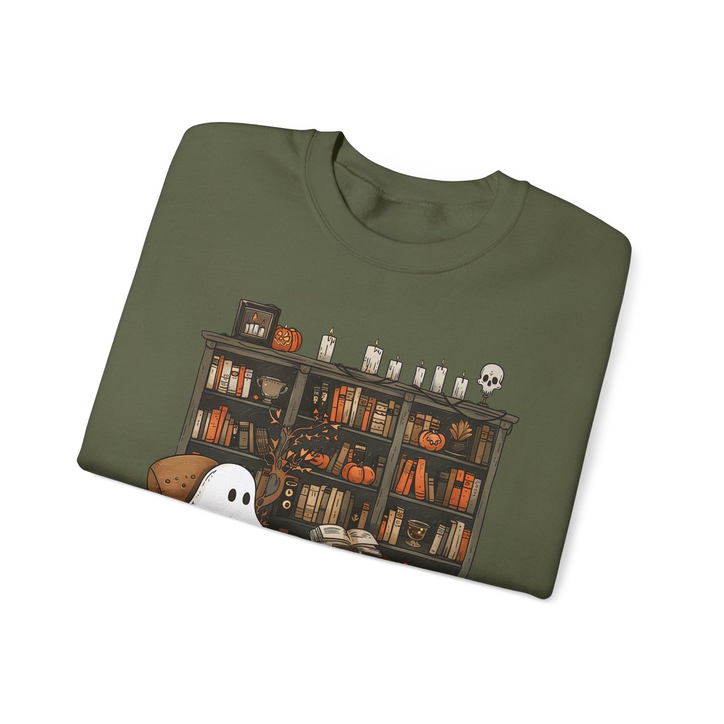 Cozy Ghost Library Crewneck Sweatshirt - Perfect for Halloween and Fall