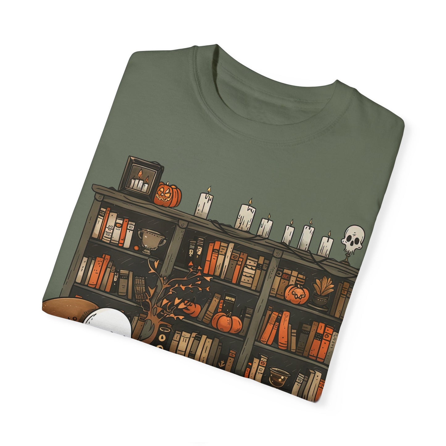 Cozy Ghost Reading T-shirt | Unisex Halloween Apparel