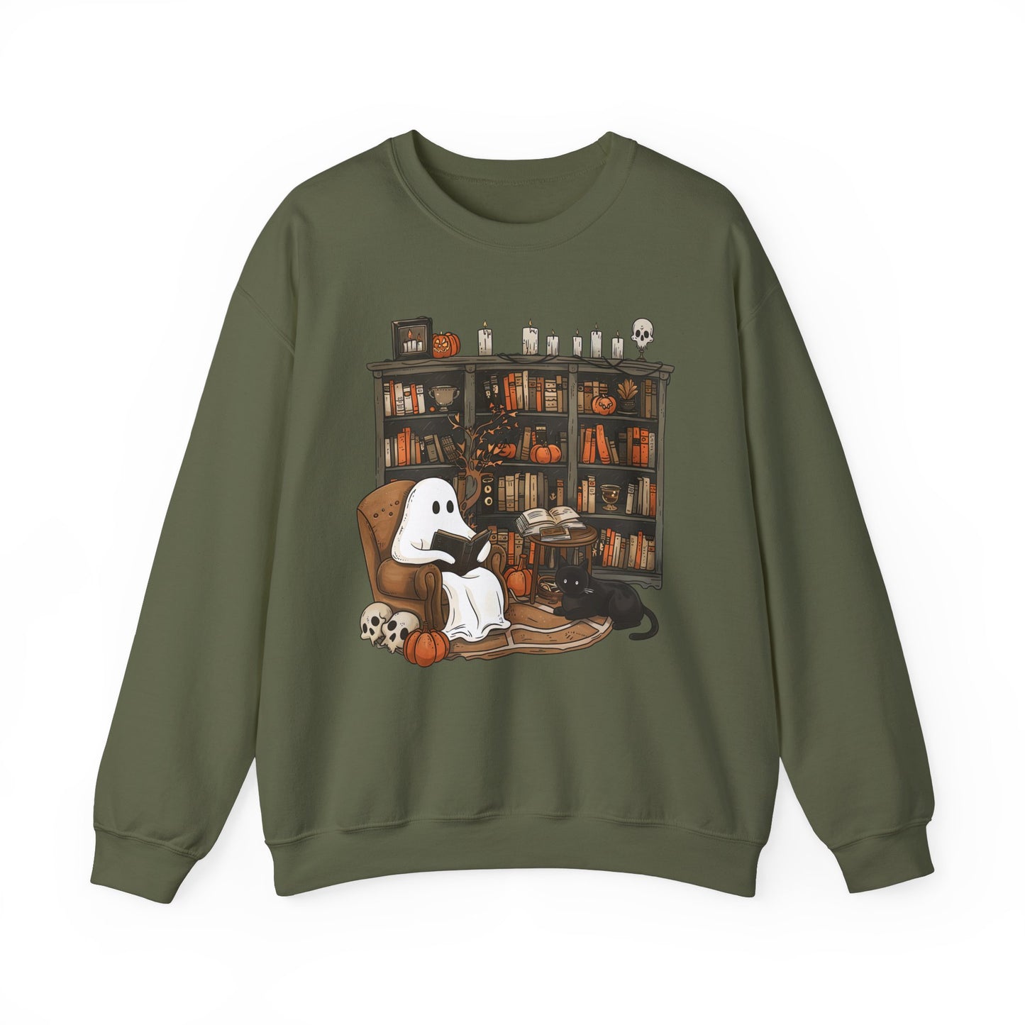 Cozy Ghost Library Crewneck Sweatshirt - Perfect for Halloween and Fall