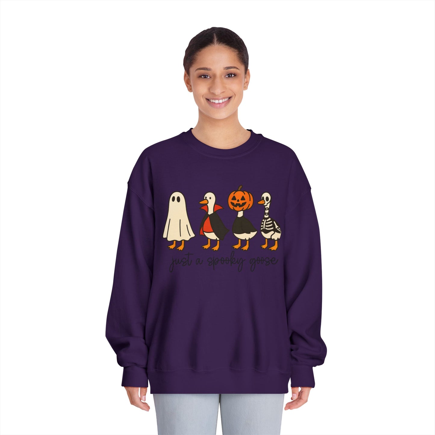 Spooky Goose Sweatshirt - Unisex Fall Apparel, Halloween Gift, Cozy Crewneck, Fun Goth Fashion, Cute Sweatshirt for Pumpkin Lovers