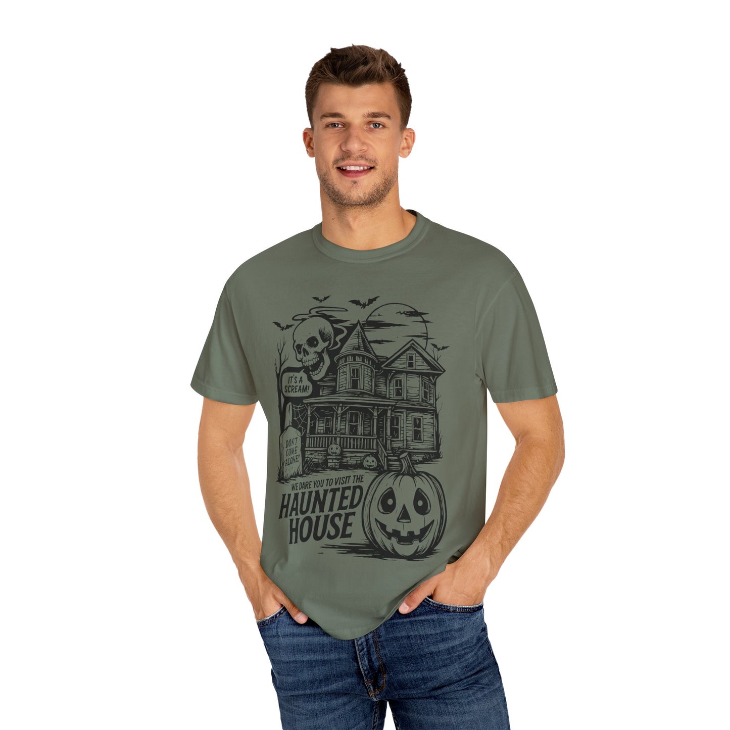 Spooky Haunted House T-shirt, Halloween Tee, Comfortable Graphic Shirt, Fall Festive Top, Unisex Horror Apparel, Ghostly Fun Wear