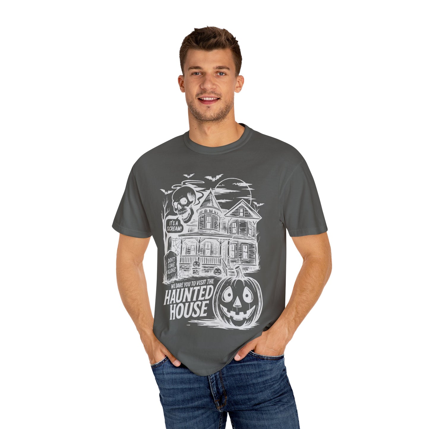 Halloween Haunted House T-Shirt, Spooky Tee for Fall, Unisex Graphic Shirt, Halloween Costume Top, Fun Autumn Apparel
