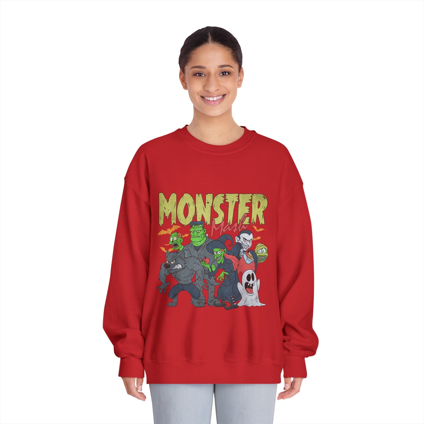 Monster Mash Crewneck Sweatshirt, Unisex Halloween Sweater, Cozy Graphic Sweatshirt, Spooky Costume Top, Fall Celebration Apparel