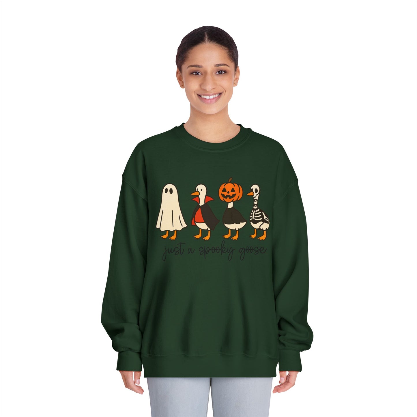 Spooky Goose Sweatshirt - Unisex Fall Apparel, Halloween Gift, Cozy Crewneck, Fun Goth Fashion, Cute Sweatshirt for Pumpkin Lovers