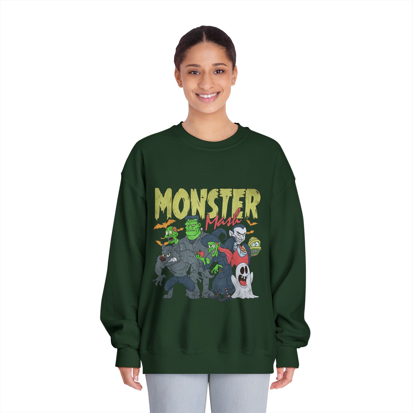Monster Mash Crewneck Sweatshirt, Unisex Halloween Sweater, Cozy Graphic Sweatshirt, Spooky Costume Top, Fall Celebration Apparel