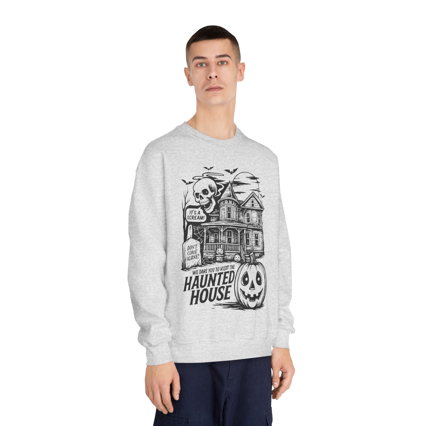 Spooky Haunted House Sweatshirt, Halloween Apparel, Unisex Crewneck, Ghostly Vibes, Cozy Fall Fashion, Halloween Gift