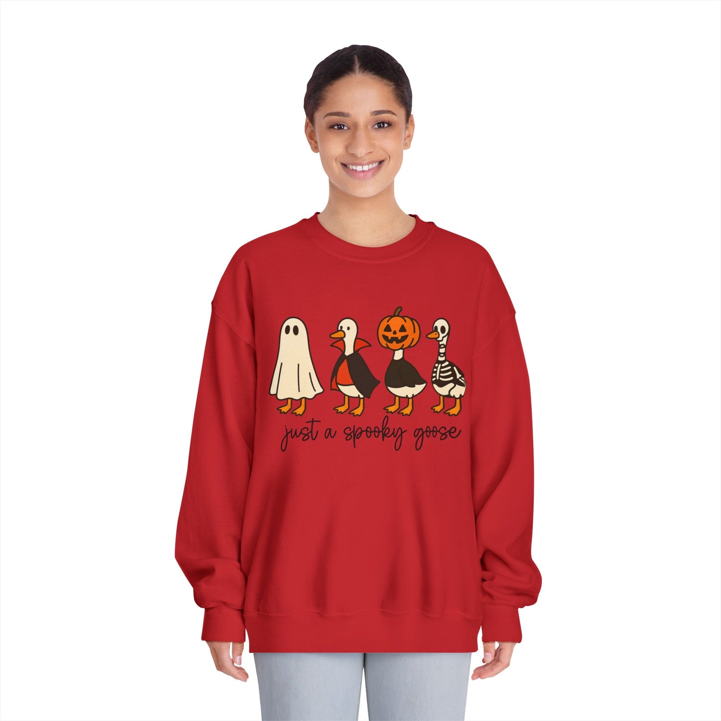 Spooky Goose Sweatshirt - Unisex Fall Apparel, Halloween Gift, Cozy Crewneck, Fun Goth Fashion, Cute Sweatshirt for Pumpkin Lovers