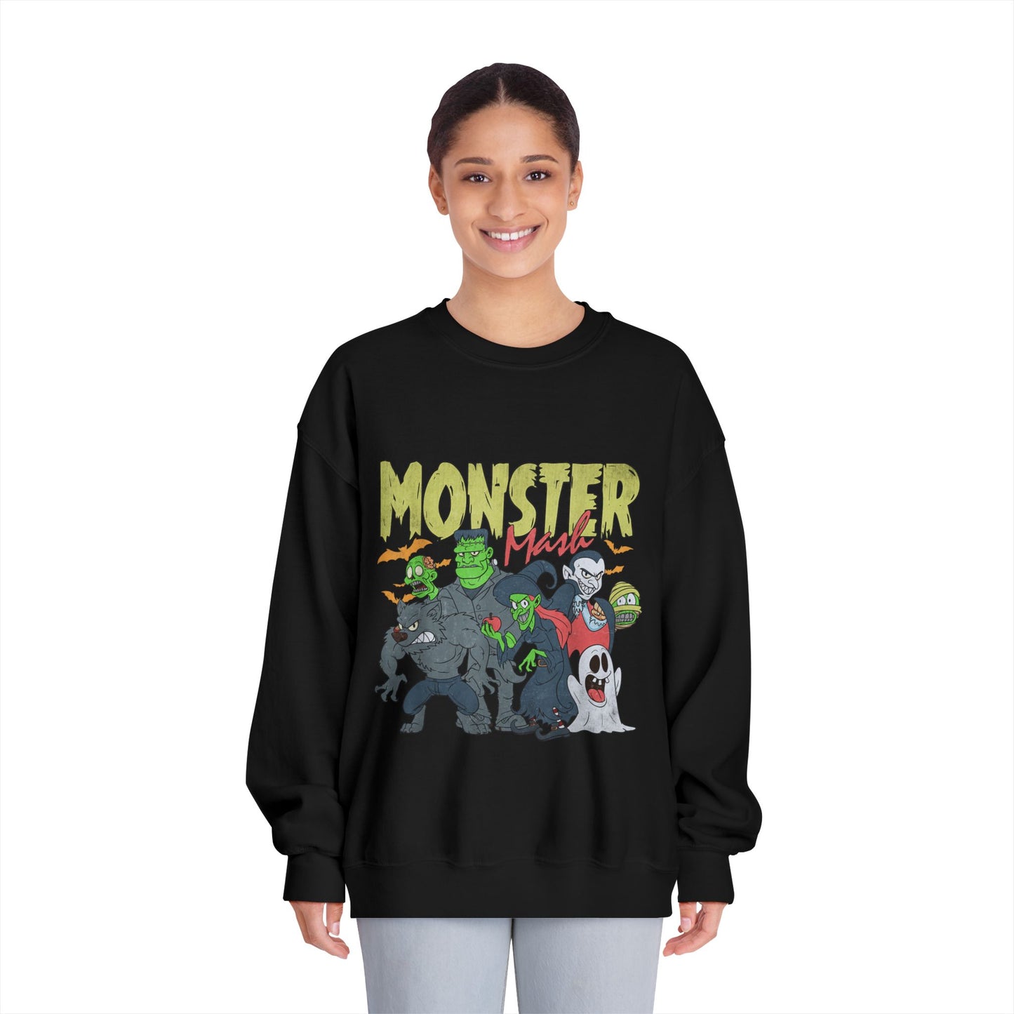 Monster Mash Crewneck Sweatshirt, Unisex Halloween Sweater, Cozy Graphic Sweatshirt, Spooky Costume Top, Fall Celebration Apparel