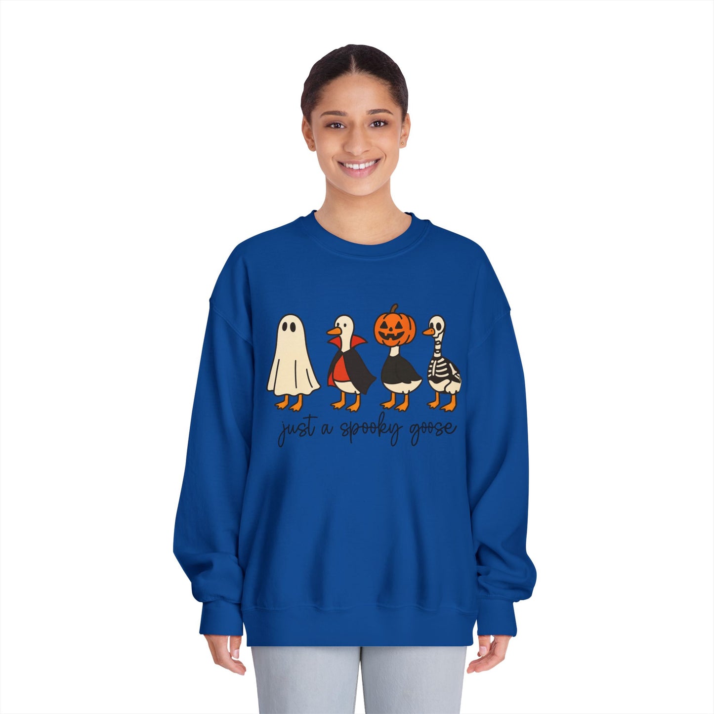Spooky Goose Sweatshirt - Unisex Fall Apparel, Halloween Gift, Cozy Crewneck, Fun Goth Fashion, Cute Sweatshirt for Pumpkin Lovers