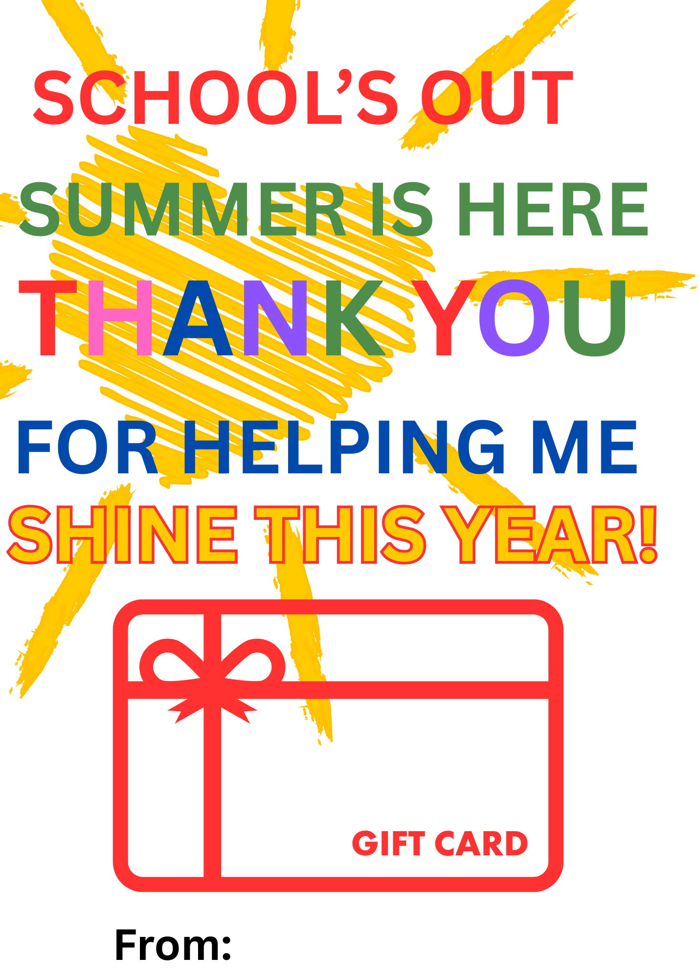 TEACHER END OF YEAR GIFT CARDS PACK