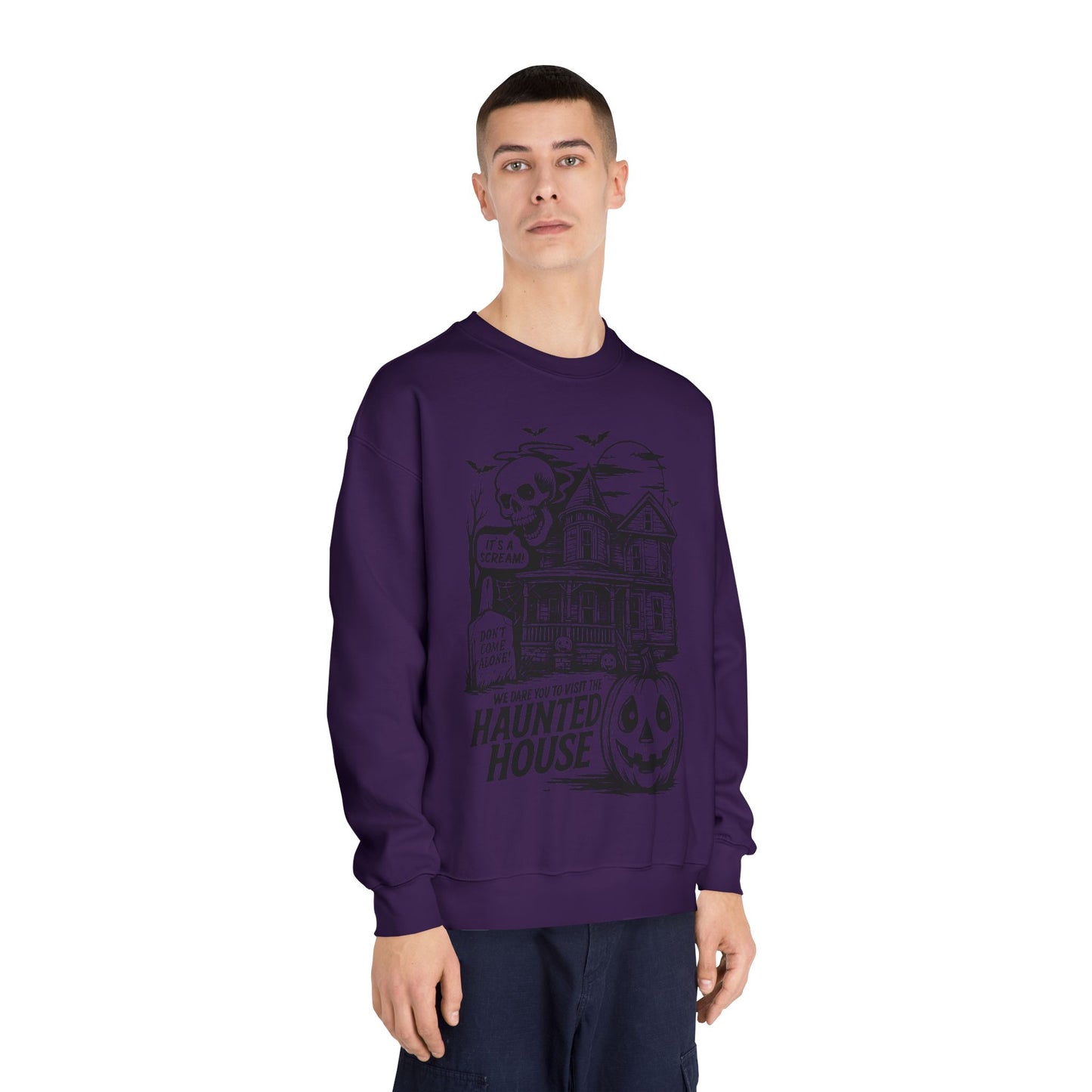 Spooky Haunted House Sweatshirt, Halloween Apparel, Unisex Crewneck, Ghostly Vibes, Cozy Fall Fashion, Halloween Gift