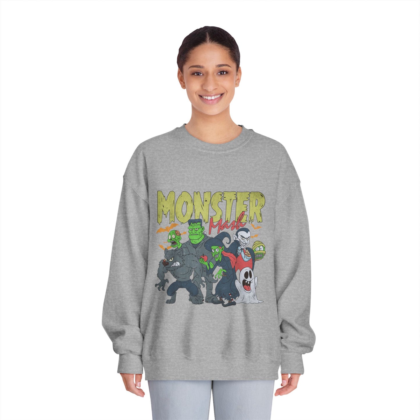 Monster Mash Crewneck Sweatshirt, Unisex Halloween Sweater, Cozy Graphic Sweatshirt, Spooky Costume Top, Fall Celebration Apparel