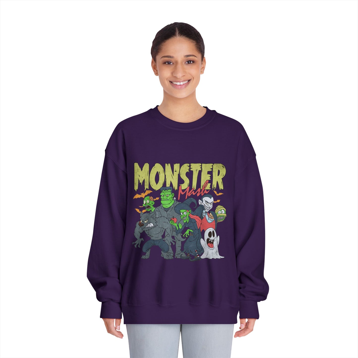 Monster Mash Crewneck Sweatshirt, Unisex Halloween Sweater, Cozy Graphic Sweatshirt, Spooky Costume Top, Fall Celebration Apparel