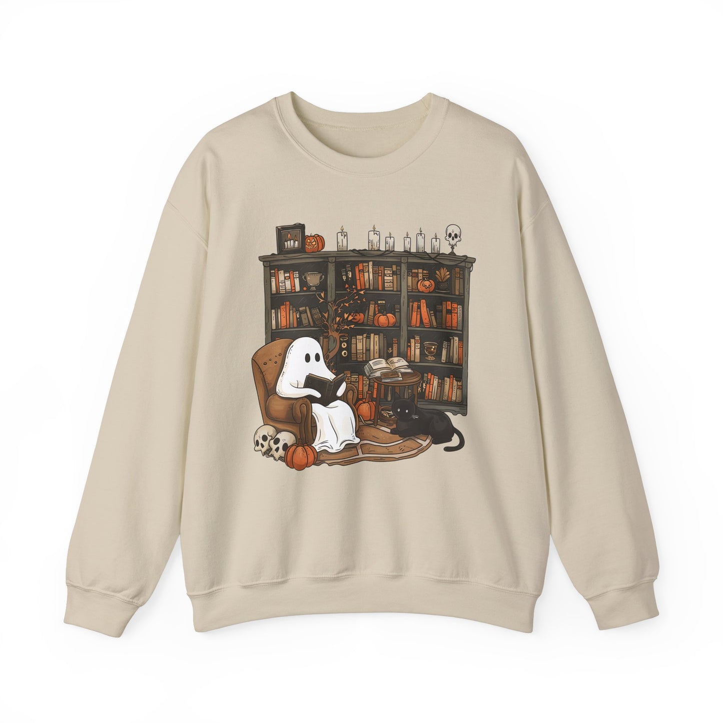 Cozy Ghost Library Crewneck Sweatshirt - Perfect for Halloween and Fall