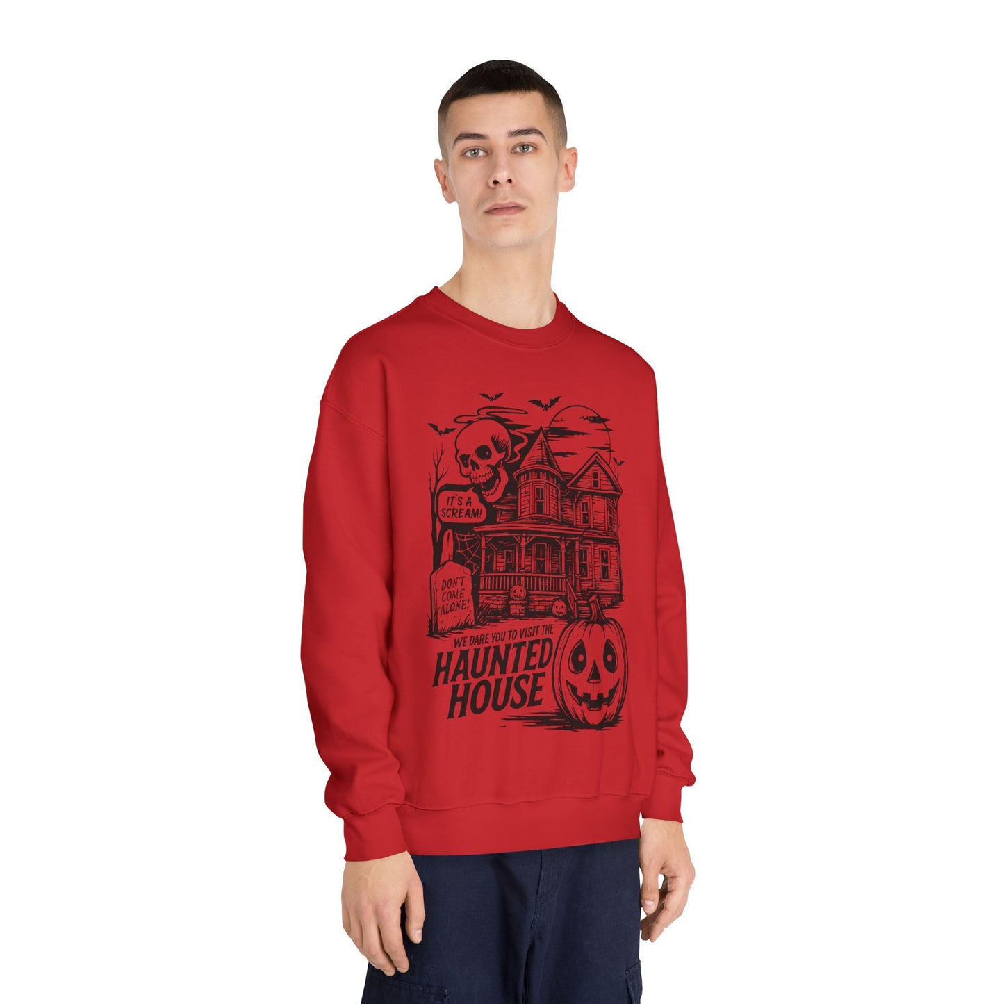 Spooky Haunted House Sweatshirt, Halloween Apparel, Unisex Crewneck, Ghostly Vibes, Cozy Fall Fashion, Halloween Gift