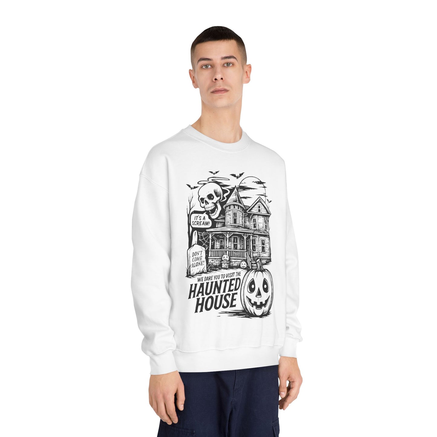 Spooky Haunted House Sweatshirt, Halloween Apparel, Unisex Crewneck, Ghostly Vibes, Cozy Fall Fashion, Halloween Gift