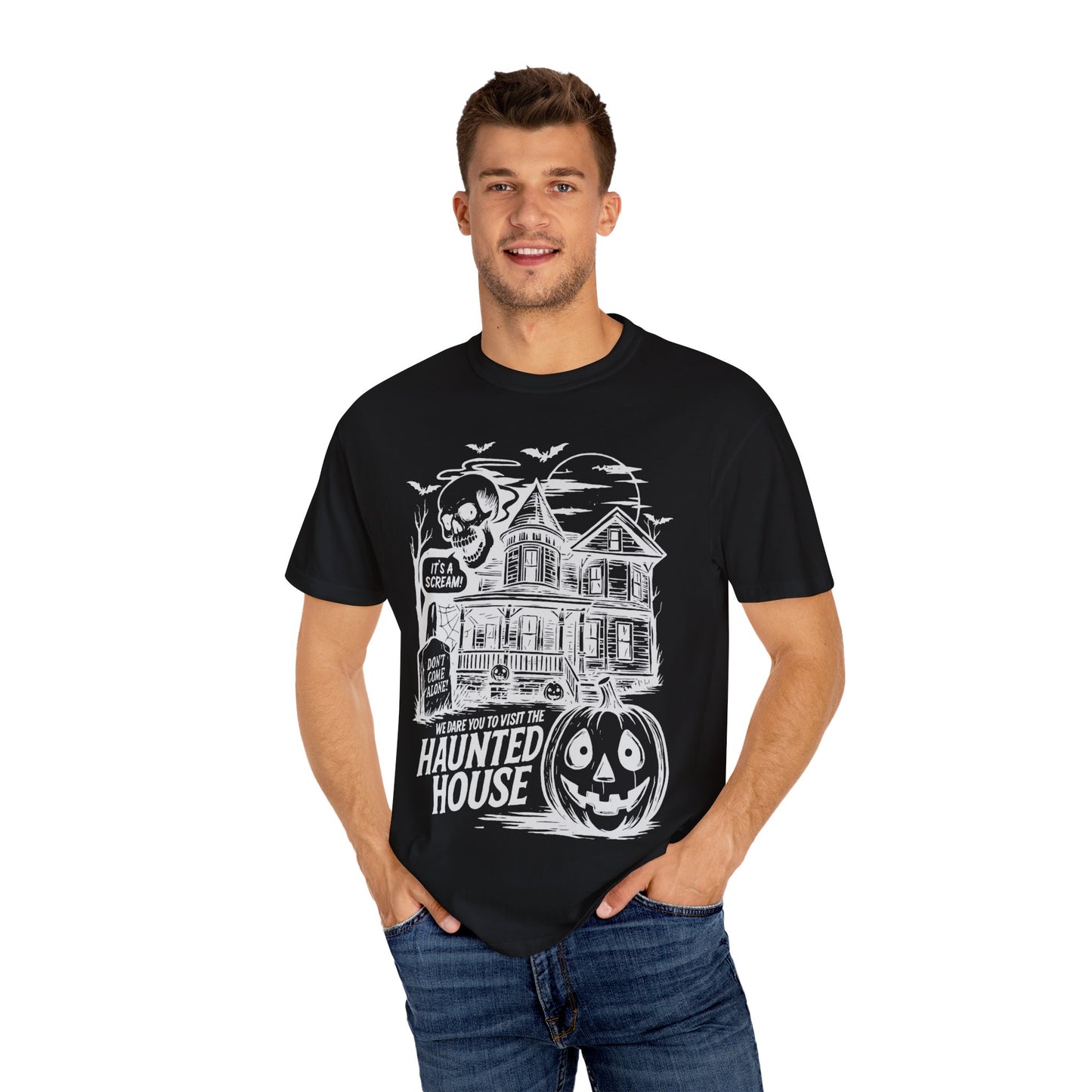 Halloween Haunted House T-Shirt, Spooky Tee for Fall, Unisex Graphic Shirt, Halloween Costume Top, Fun Autumn Apparel