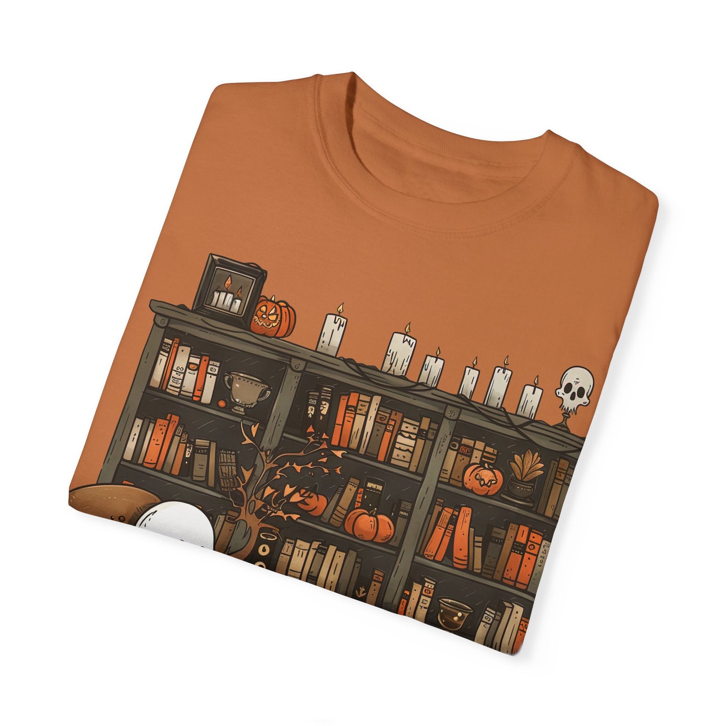 Cozy Ghost Reading T-shirt | Unisex Halloween Apparel