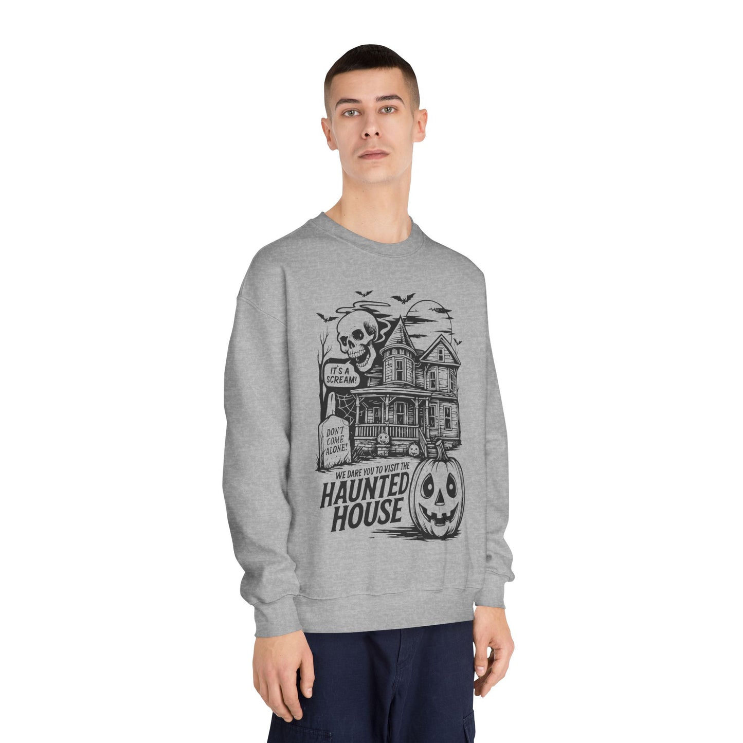 Spooky Haunted House Sweatshirt, Halloween Apparel, Unisex Crewneck, Ghostly Vibes, Cozy Fall Fashion, Halloween Gift