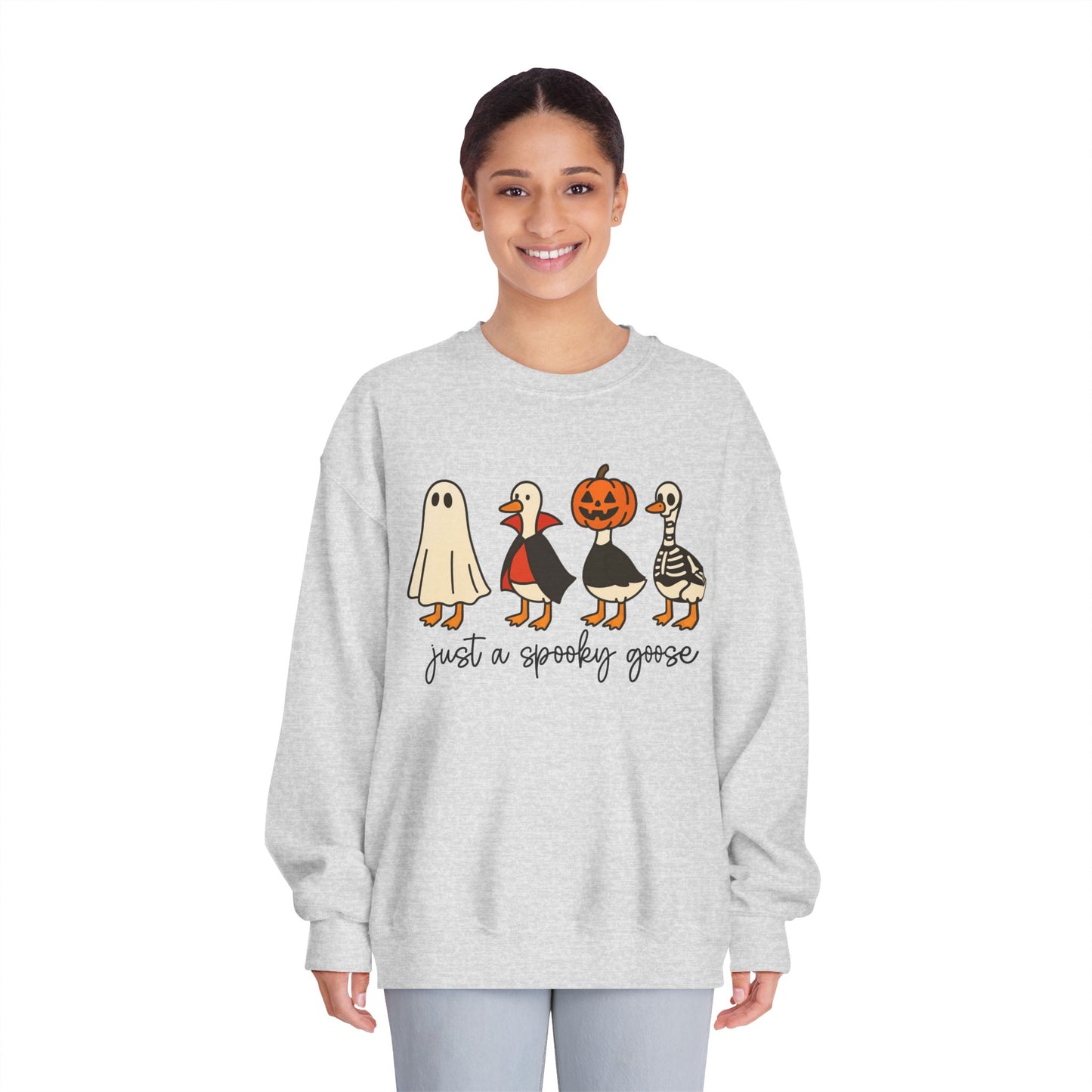 Spooky Goose Sweatshirt - Unisex Fall Apparel, Halloween Gift, Cozy Crewneck, Fun Goth Fashion, Cute Sweatshirt for Pumpkin Lovers