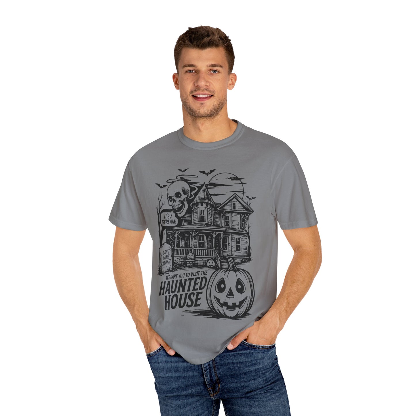 Spooky Haunted House T-shirt, Halloween Tee, Comfortable Graphic Shirt, Fall Festive Top, Unisex Horror Apparel, Ghostly Fun Wear