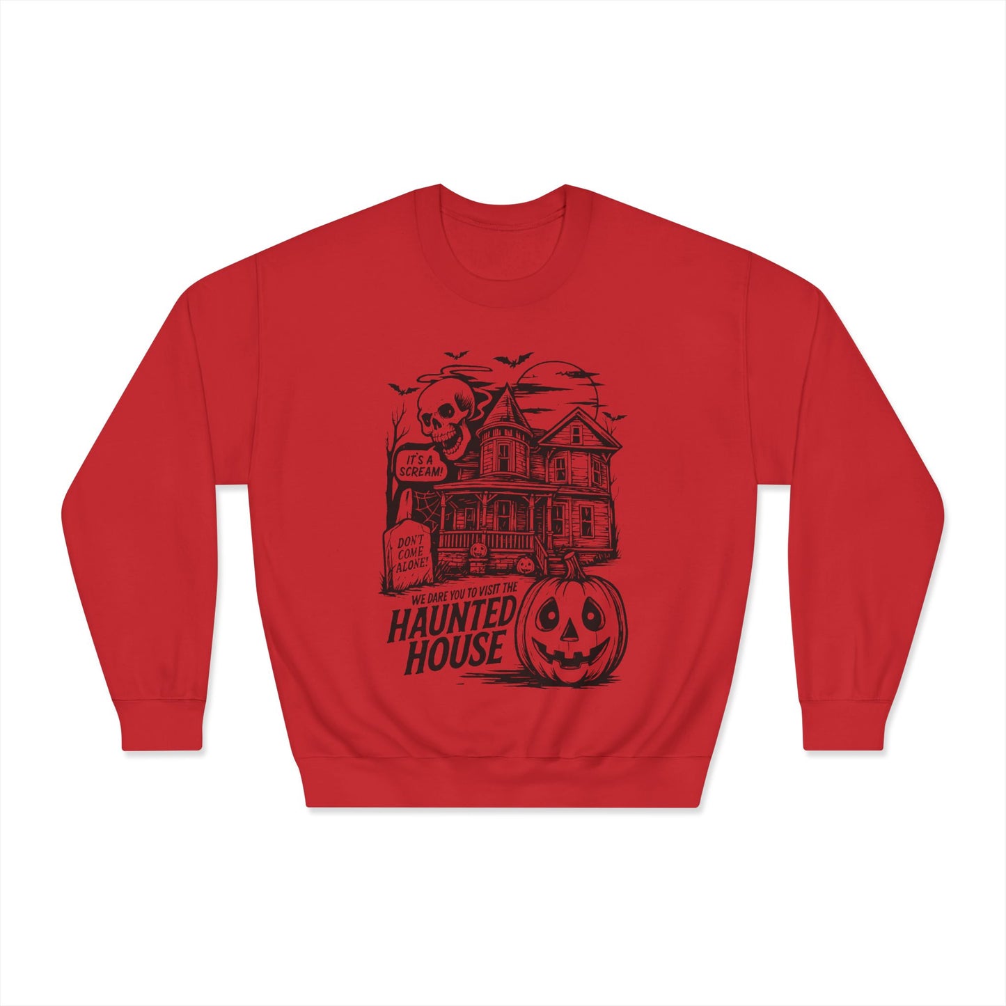 Spooky Haunted House Sweatshirt, Halloween Apparel, Unisex Crewneck, Ghostly Vibes, Cozy Fall Fashion, Halloween Gift