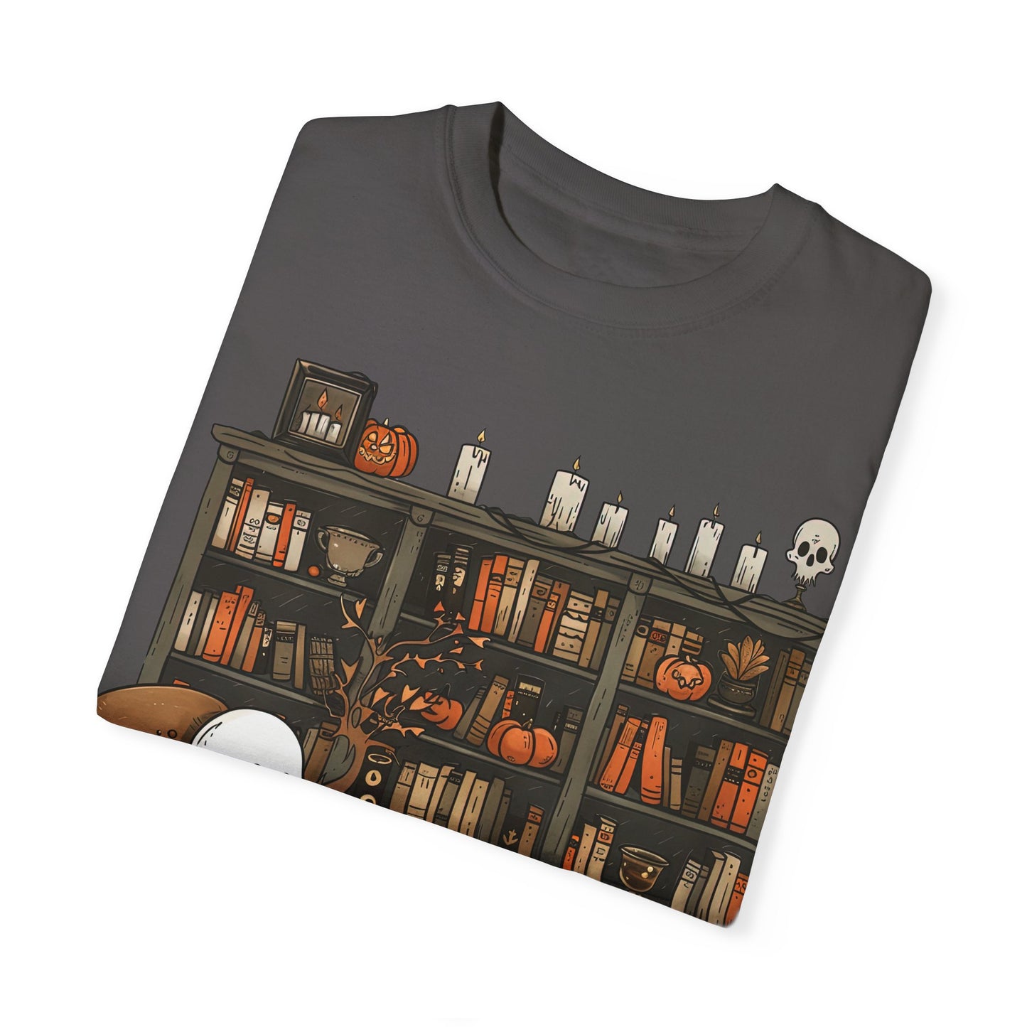 Cozy Ghost Reading T-shirt | Unisex Halloween Apparel