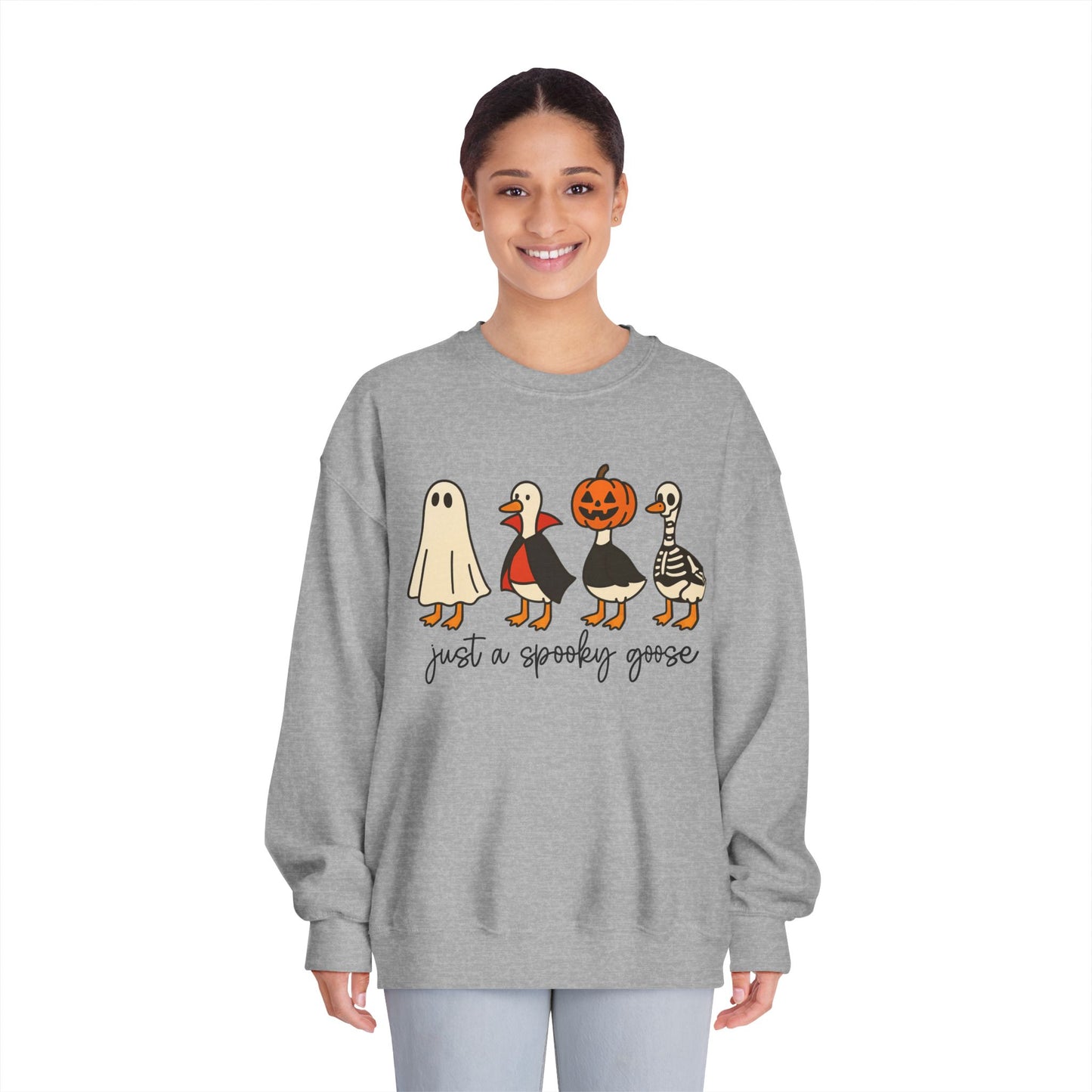 Spooky Goose Sweatshirt - Unisex Fall Apparel, Halloween Gift, Cozy Crewneck, Fun Goth Fashion, Cute Sweatshirt for Pumpkin Lovers