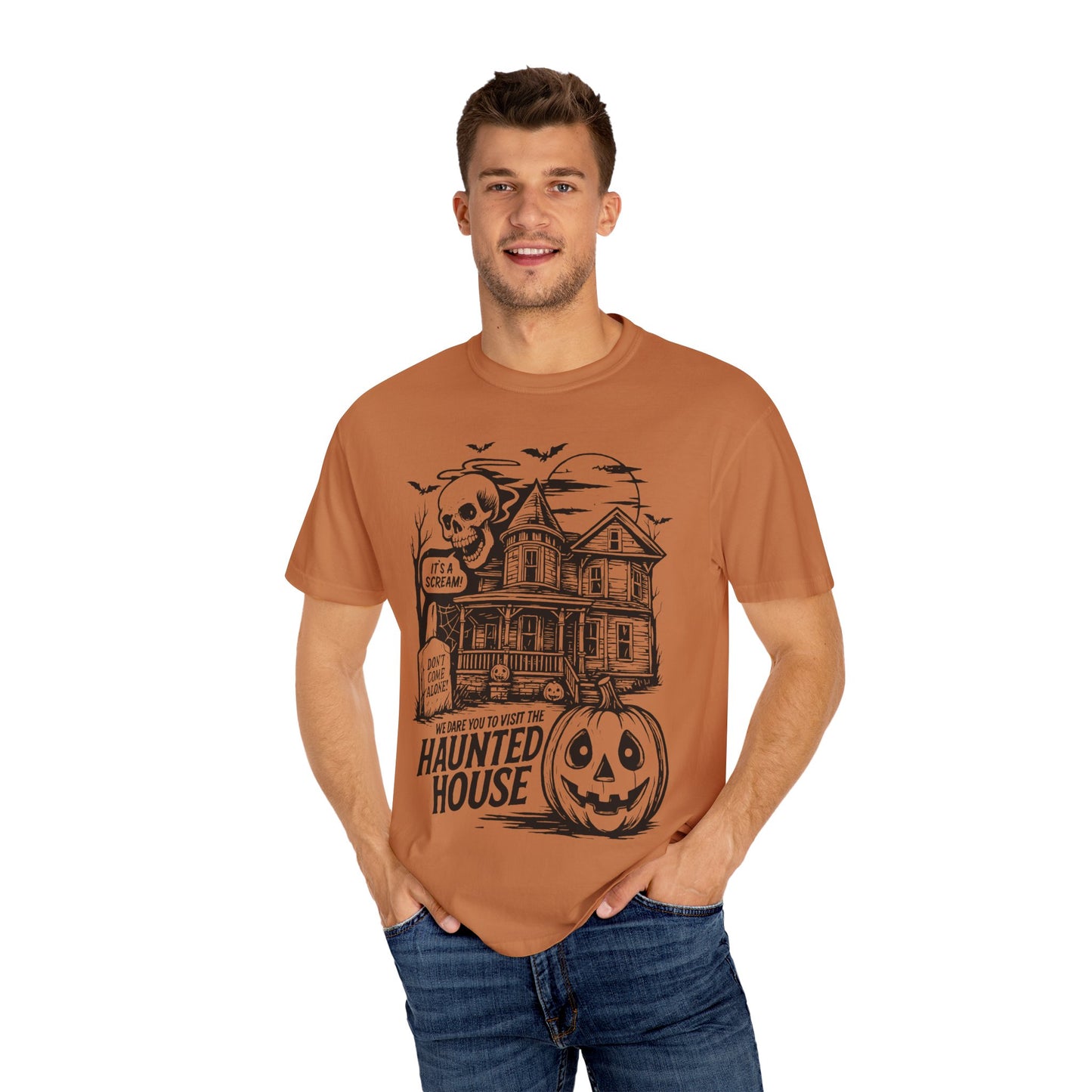 Spooky Haunted House T-shirt, Halloween Tee, Comfortable Graphic Shirt, Fall Festive Top, Unisex Horror Apparel, Ghostly Fun Wear
