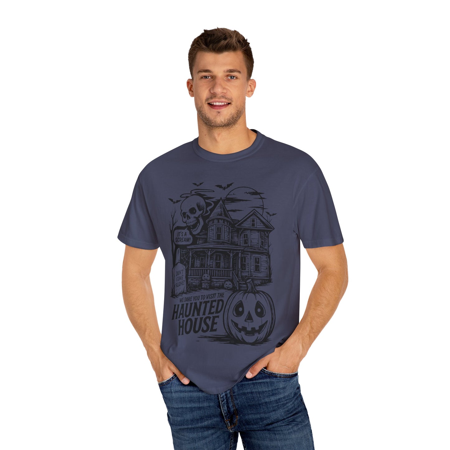 Spooky Haunted House T-shirt, Halloween Tee, Comfortable Graphic Shirt, Fall Festive Top, Unisex Horror Apparel, Ghostly Fun Wear