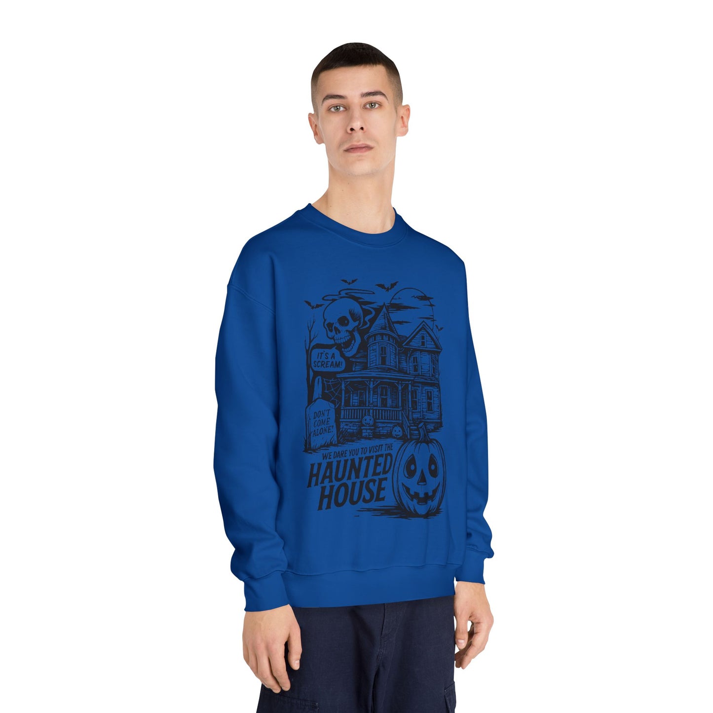 Spooky Haunted House Sweatshirt, Halloween Apparel, Unisex Crewneck, Ghostly Vibes, Cozy Fall Fashion, Halloween Gift