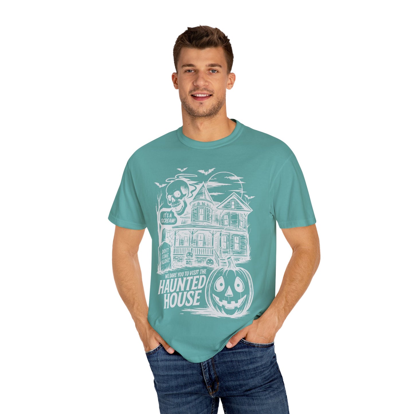 Halloween Haunted House T-Shirt, Spooky Tee for Fall, Unisex Graphic Shirt, Halloween Costume Top, Fun Autumn Apparel