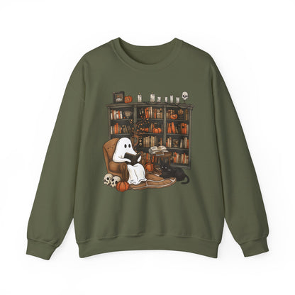 Cozy Ghost Library Crewneck Sweatshirt - Perfect for Halloween and Fall