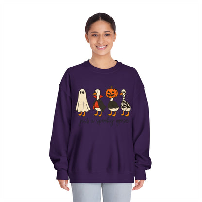 Spooky Goose Sweatshirt - Unisex Fall Apparel, Halloween Gift, Cozy Crewneck, Fun Goth Fashion, Cute Sweatshirt for Pumpkin Lovers