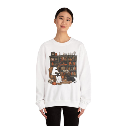 Cozy Ghost Library Crewneck Sweatshirt - Perfect for Halloween and Fall