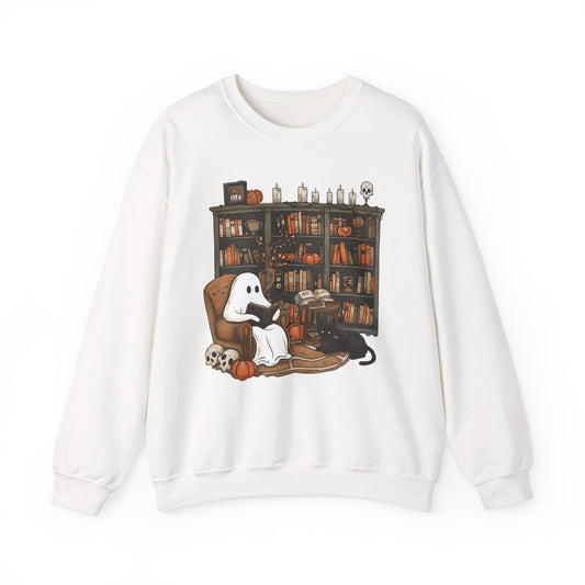 Cozy Ghost Library Crewneck Sweatshirt - Perfect for Halloween and Fall