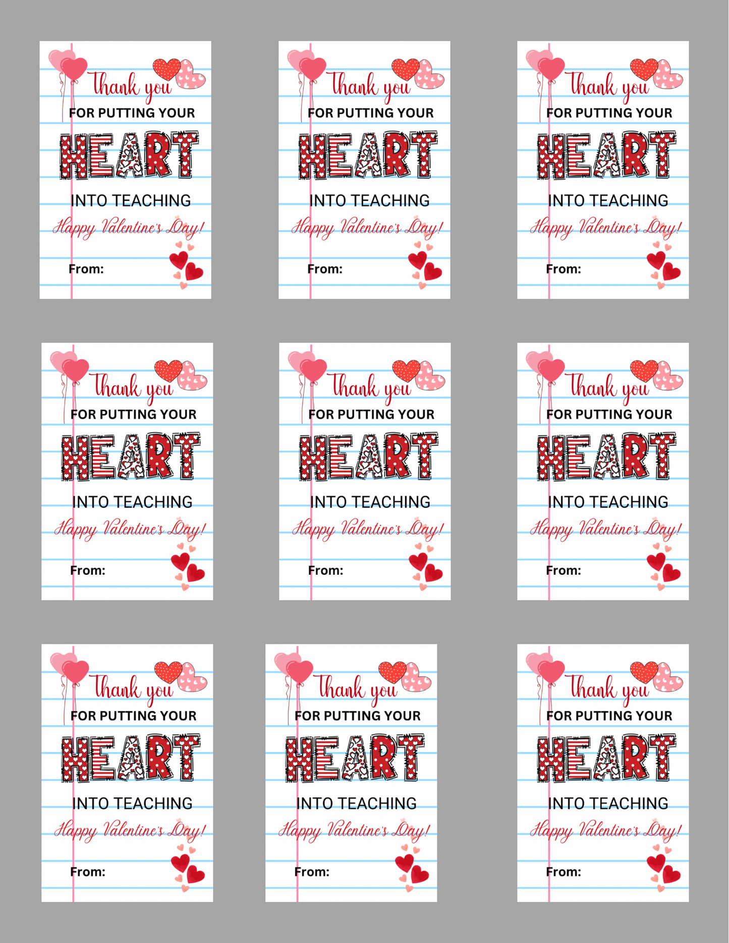 Teachers valentines gift tag