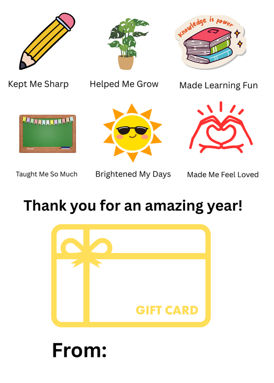 TEACHER END OF YEAR GIFT CARDS PACK