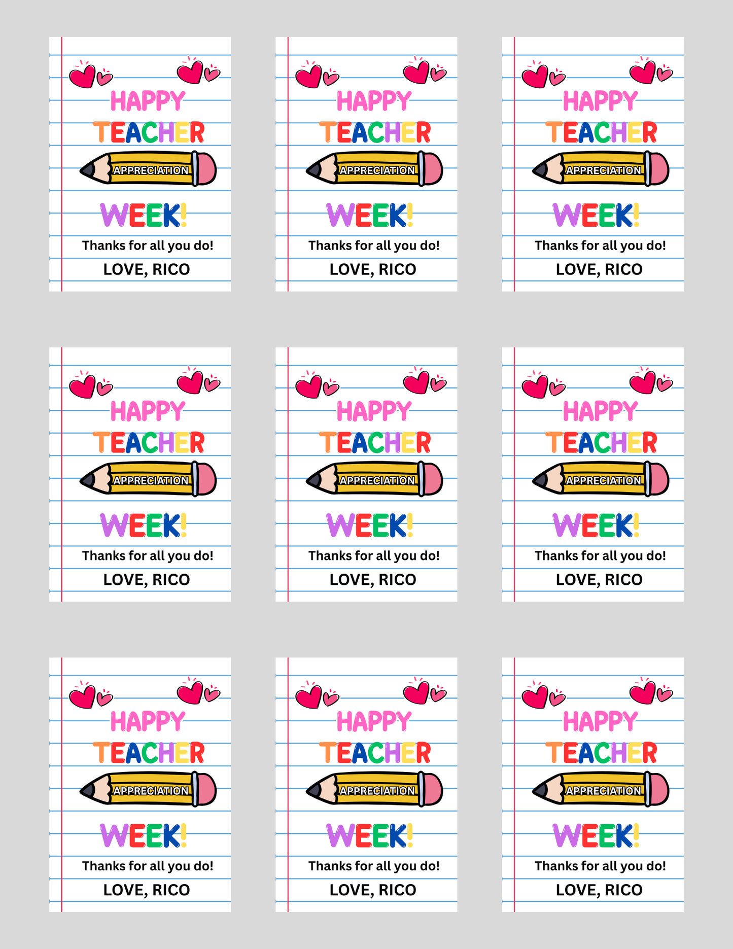 TEACHER APPRECIATION GIFT TAG