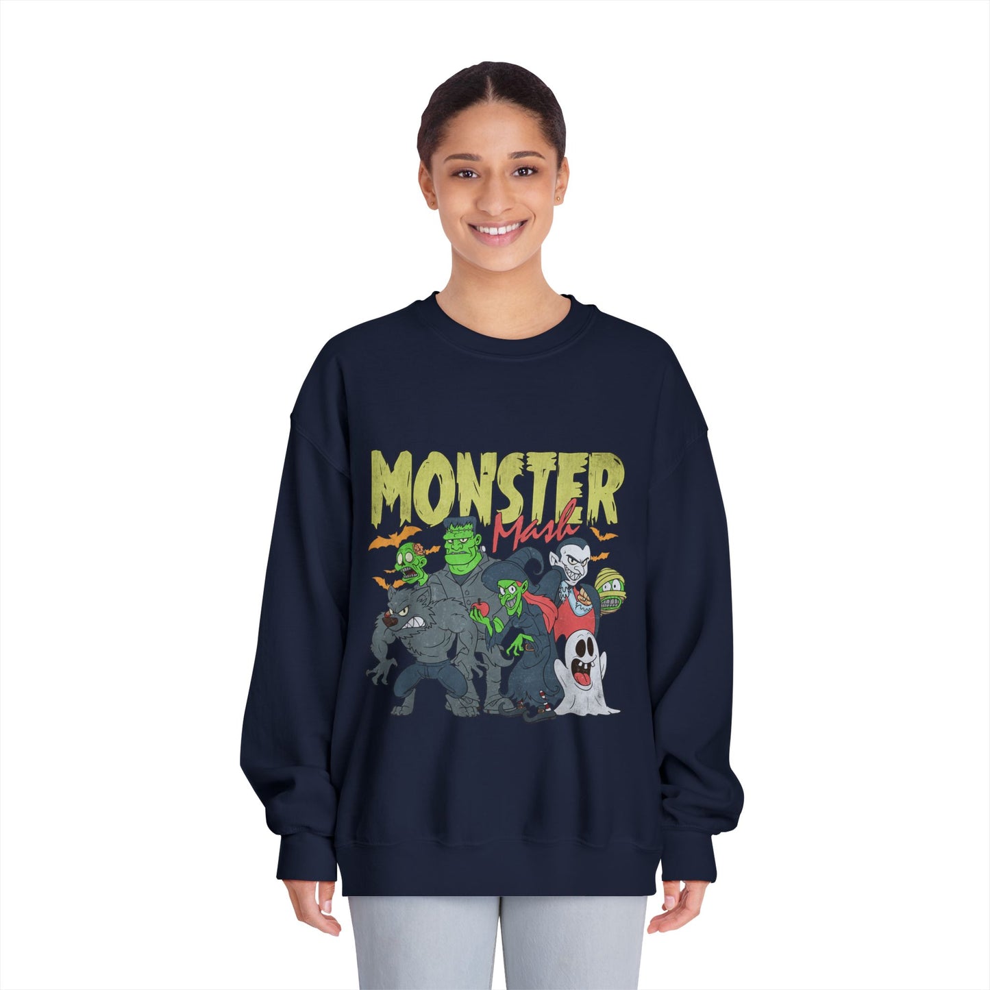 Monster Mash Crewneck Sweatshirt, Unisex Halloween Sweater, Cozy Graphic Sweatshirt, Spooky Costume Top, Fall Celebration Apparel
