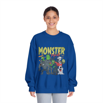 Monster Mash Crewneck Sweatshirt, Unisex Halloween Sweater, Cozy Graphic Sweatshirt, Spooky Costume Top, Fall Celebration Apparel