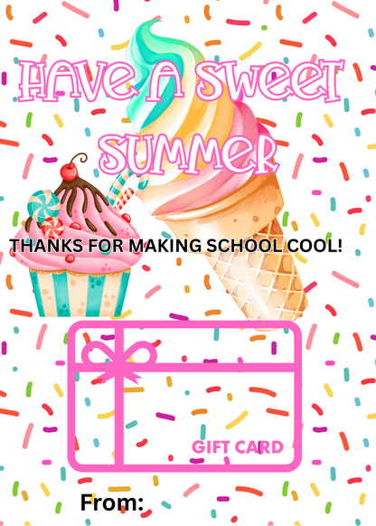 TEACHER END OF YEAR GIFT CARDS PACK