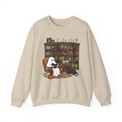 Cozy Ghost Library Crewneck Sweatshirt - Perfect for Halloween and Fall