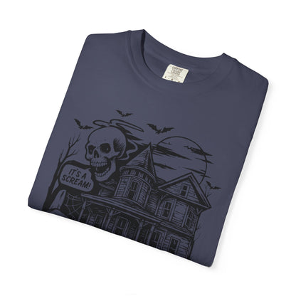 Spooky Haunted House T-shirt, Halloween Tee, Comfortable Graphic Shirt, Fall Festive Top, Unisex Horror Apparel, Ghostly Fun Wear