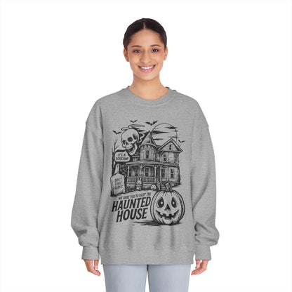 Spooky Haunted House Sweatshirt, Halloween Apparel, Unisex Crewneck, Ghostly Vibes, Cozy Fall Fashion, Halloween Gift