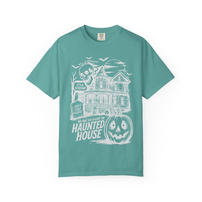 Halloween Haunted House T-Shirt, Spooky Tee for Fall, Unisex Graphic Shirt, Halloween Costume Top, Fun Autumn Apparel
