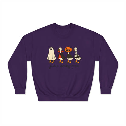 Spooky Goose Sweatshirt - Unisex Fall Apparel, Halloween Gift, Cozy Crewneck, Fun Goth Fashion, Cute Sweatshirt for Pumpkin Lovers