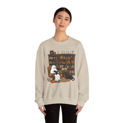 Cozy Ghost Library Crewneck Sweatshirt - Perfect for Halloween and Fall