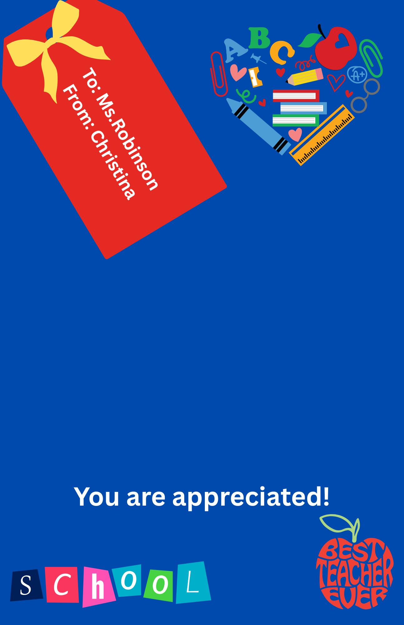 TEACHER APPRECIATION LARGE GIFT CARD