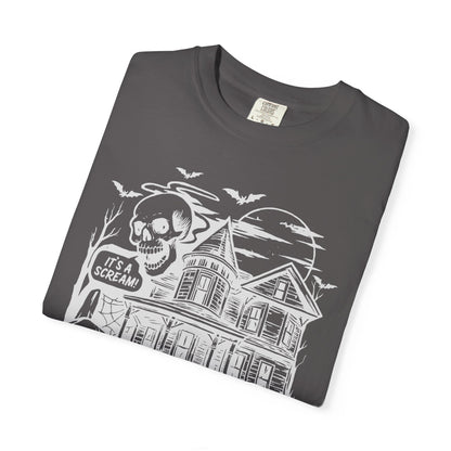 Halloween Haunted House T-Shirt, Spooky Tee for Fall, Unisex Graphic Shirt, Halloween Costume Top, Fun Autumn Apparel